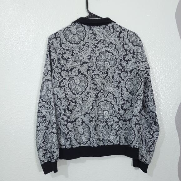Vintage Top Womens Size Large Black White Paisley Polo Collar Pullover 8… - Picture 2 of 10